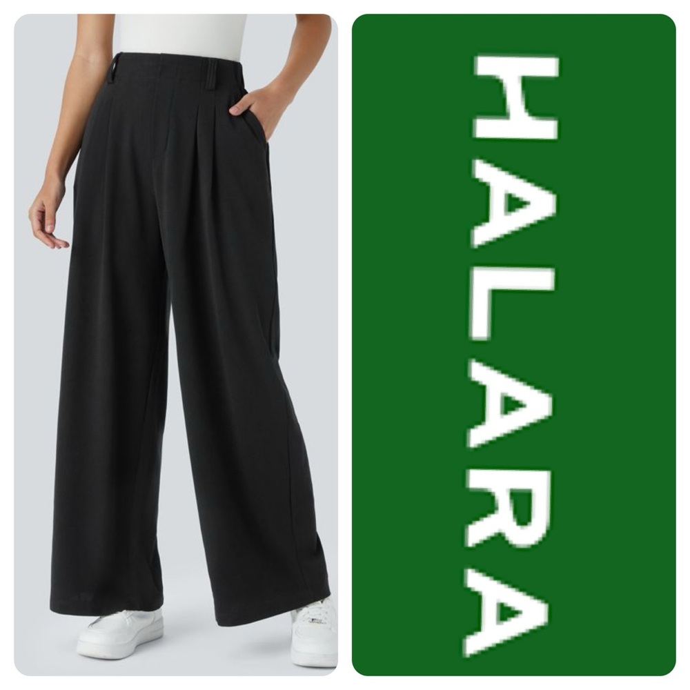 HALARA Flex Black High Waisted Side Pocket Wide LegWaffle Women’s Work Pants